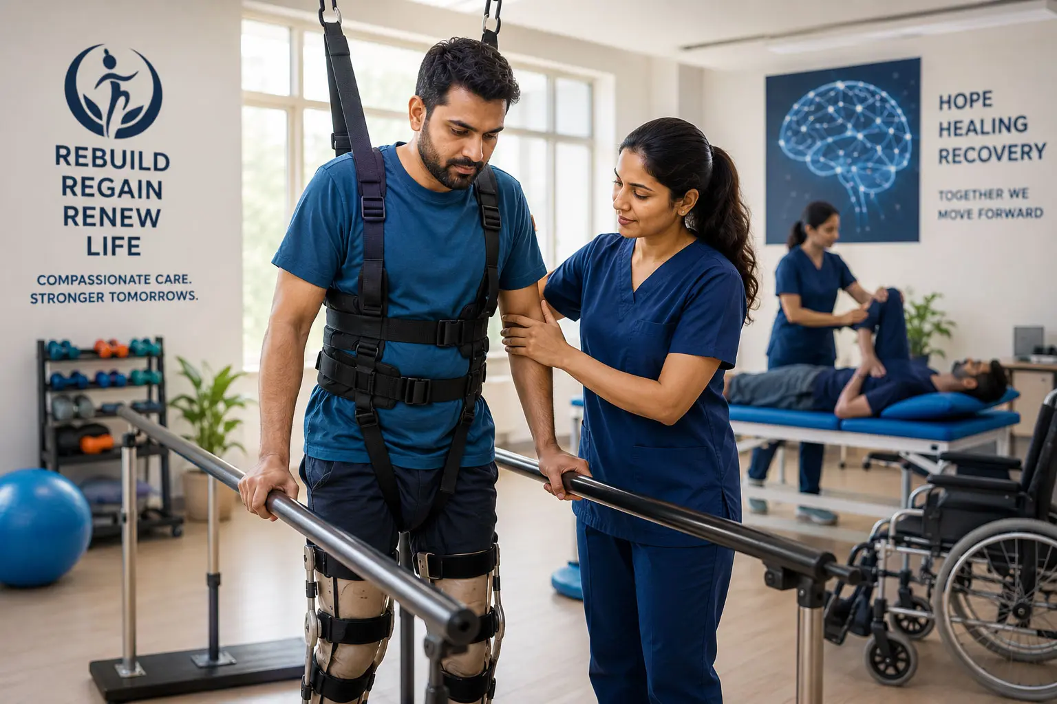 Paralysis rehabilitation session at Punarvaas Hospital, Bangalore